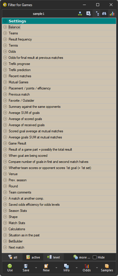 Sections overview at Offer / Filter