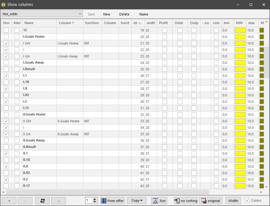 Live odds at Offer window