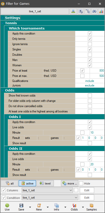 Live odds at the Offer window