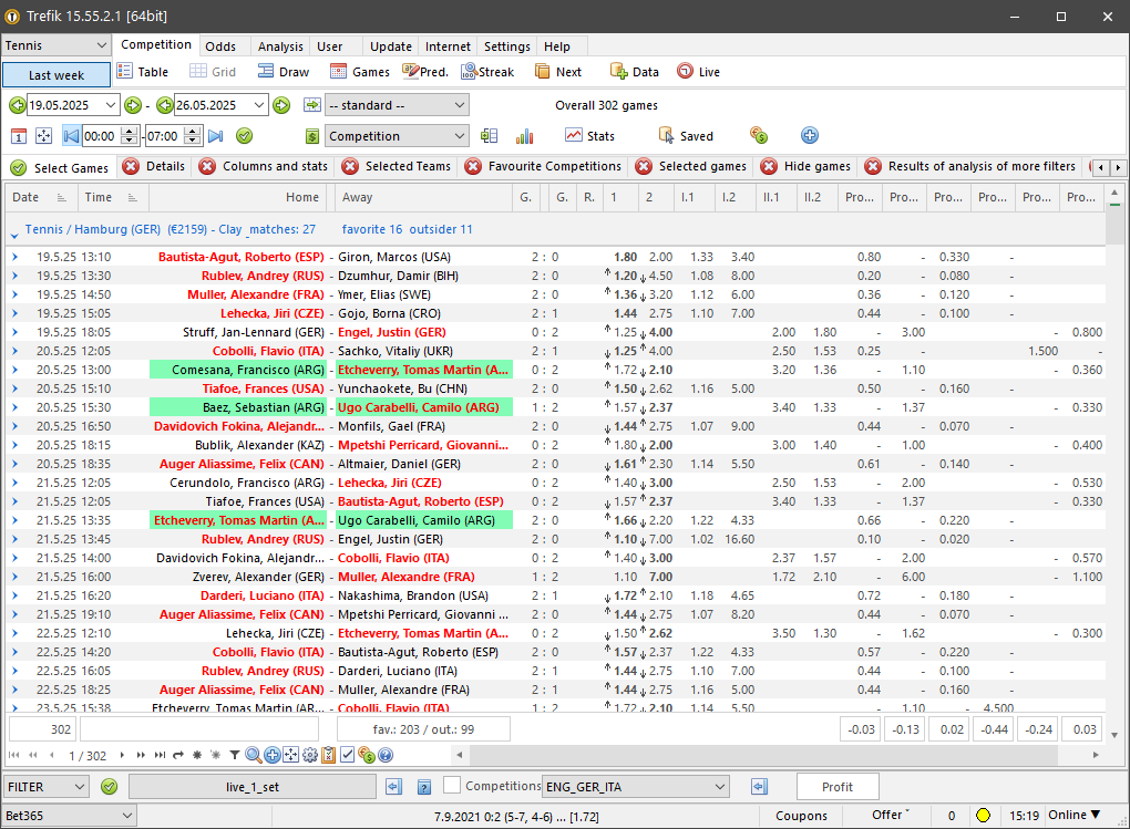 Live odds at the Offer window